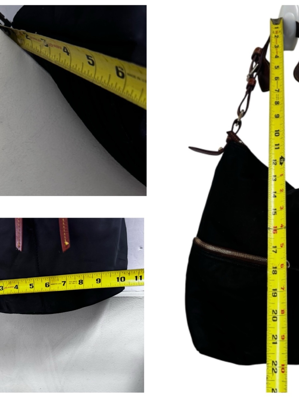 Dooney & Bourke Vintage Dillen Nylon Hobo Shoulder Bag Tote Black Brown Pockets - Picture 12 of 16